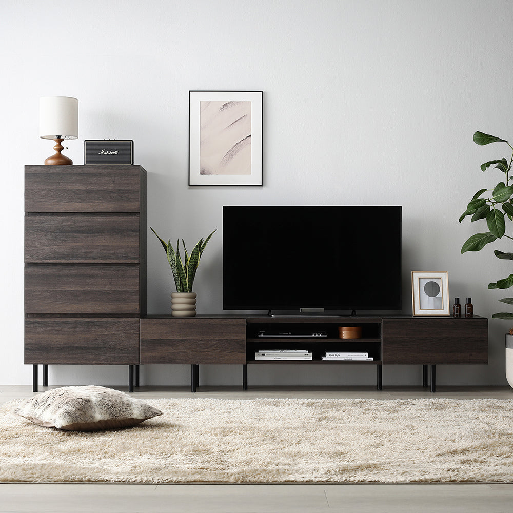 異素材MIX テレビボード(180cm幅) + チェスト(ワイド4段) セット 『Stova ストーヴァ』 ブラウン