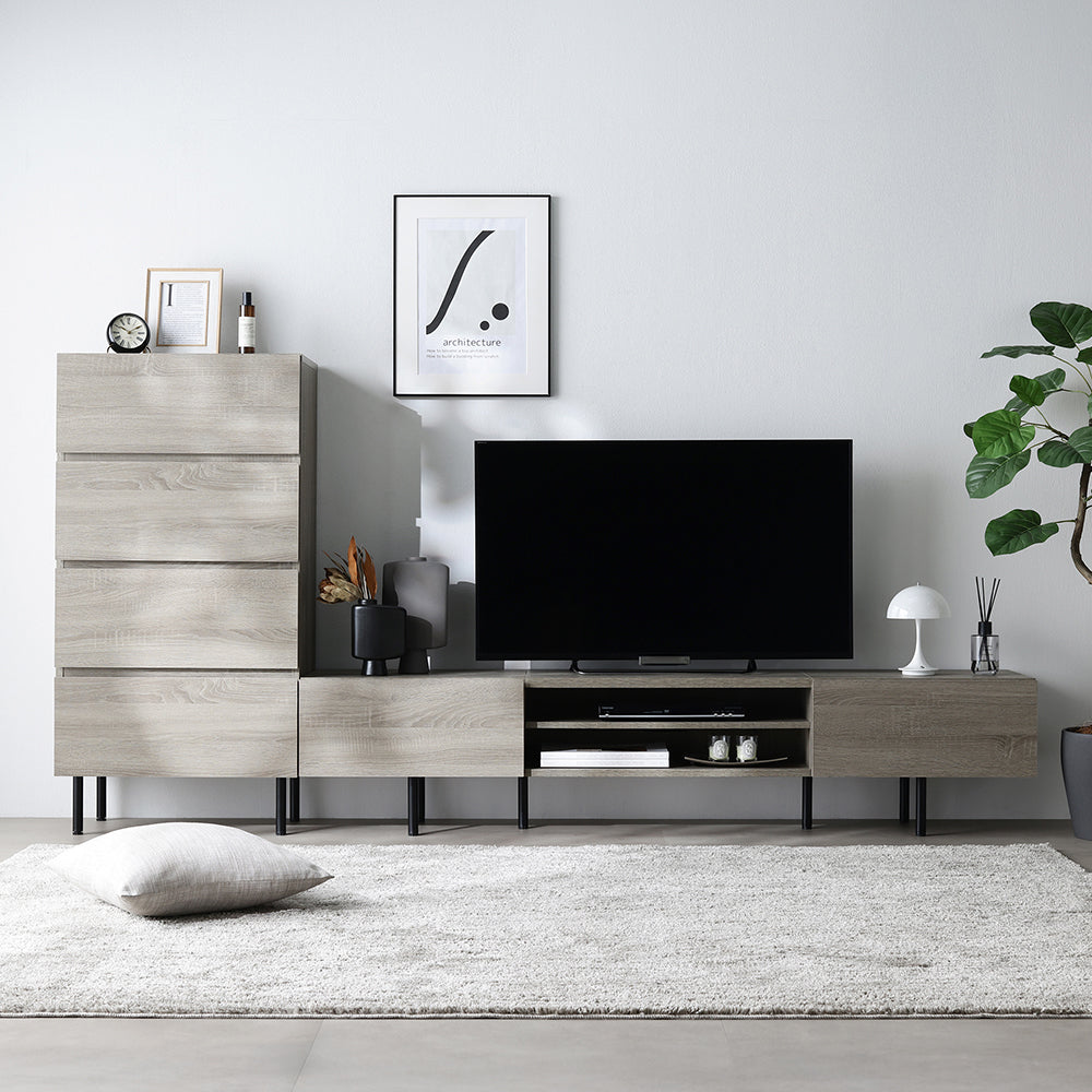 異素材MIX テレビボード(180cm幅) + チェスト(ワイド4段) セット 『Stova ストーヴァ』 グレージュ