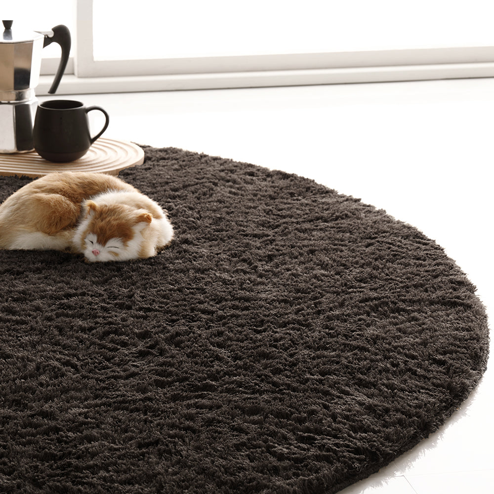 洗えて清潔!さらふわ触感ラグ・楕円形/円形・ブラウン