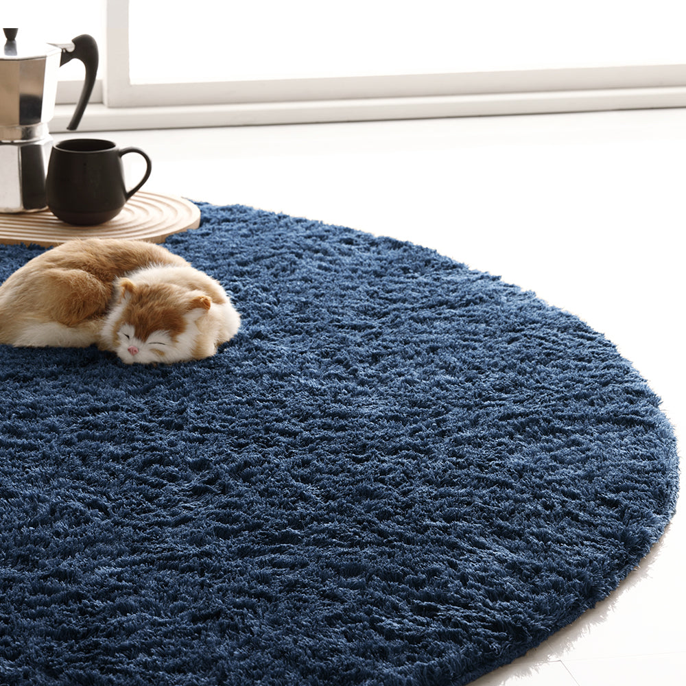 洗えて清潔!さらふわ触感ラグ・楕円形/円形・ネイビー