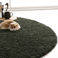 洗えるシャギーラグ 円形(約R185×185cm) グリーン