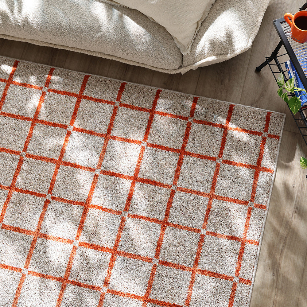 国産 洗濯機で洗える デザインラグ(軽量・防ダニ・アレルブロック) 約185×240cm オレンジ