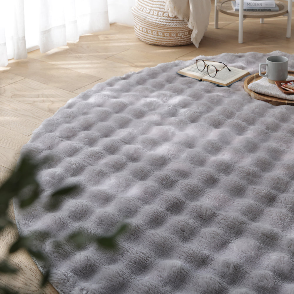 ポコポコ毛布みたいな洗えるラグ 『hoho-roko ホホロコ』 直径約190cm(円形) グレー