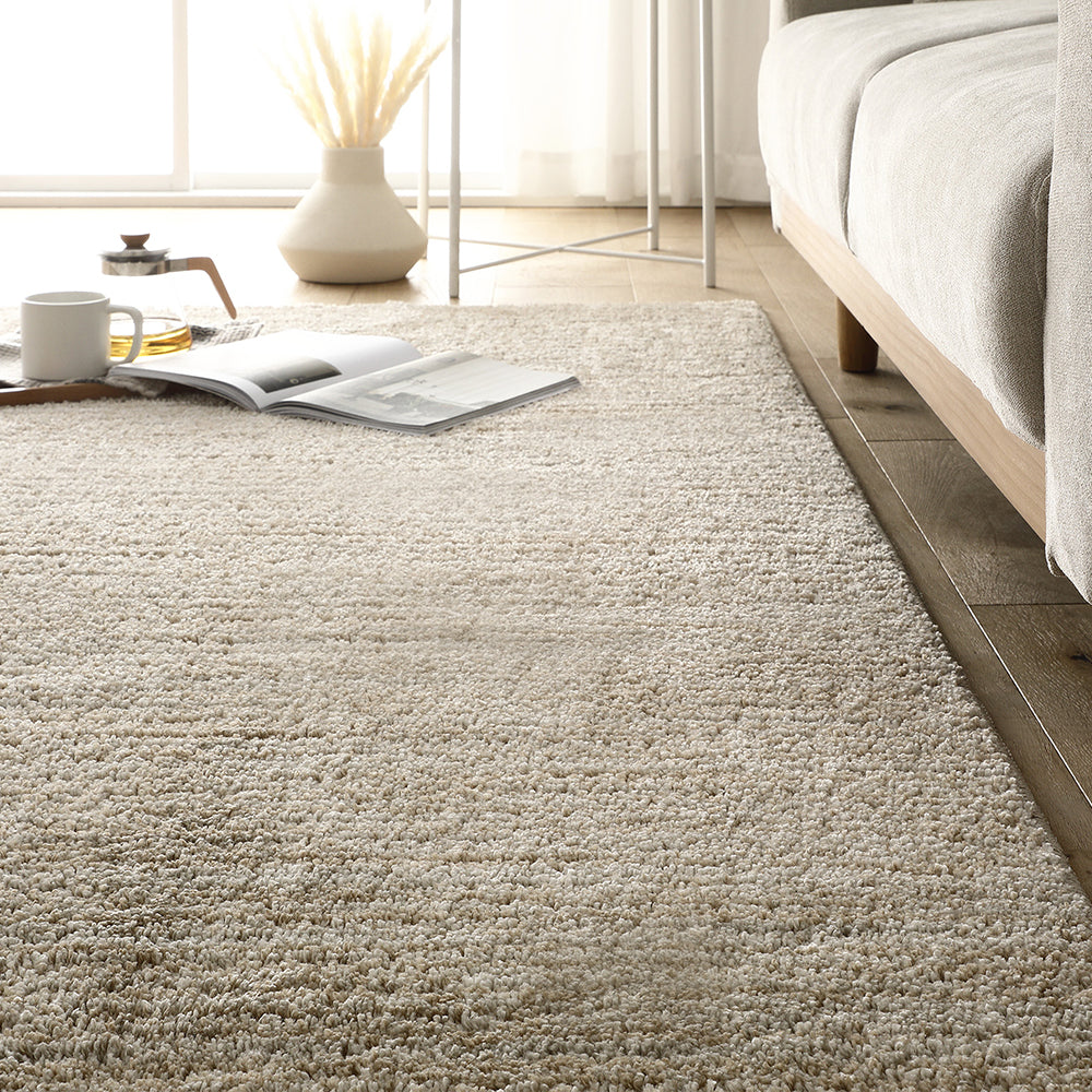 国産 洗えるミックスパイルラグ(軽量・防ダニ・アレルブロック・遊び毛防止) 約190×190cm ベージュ