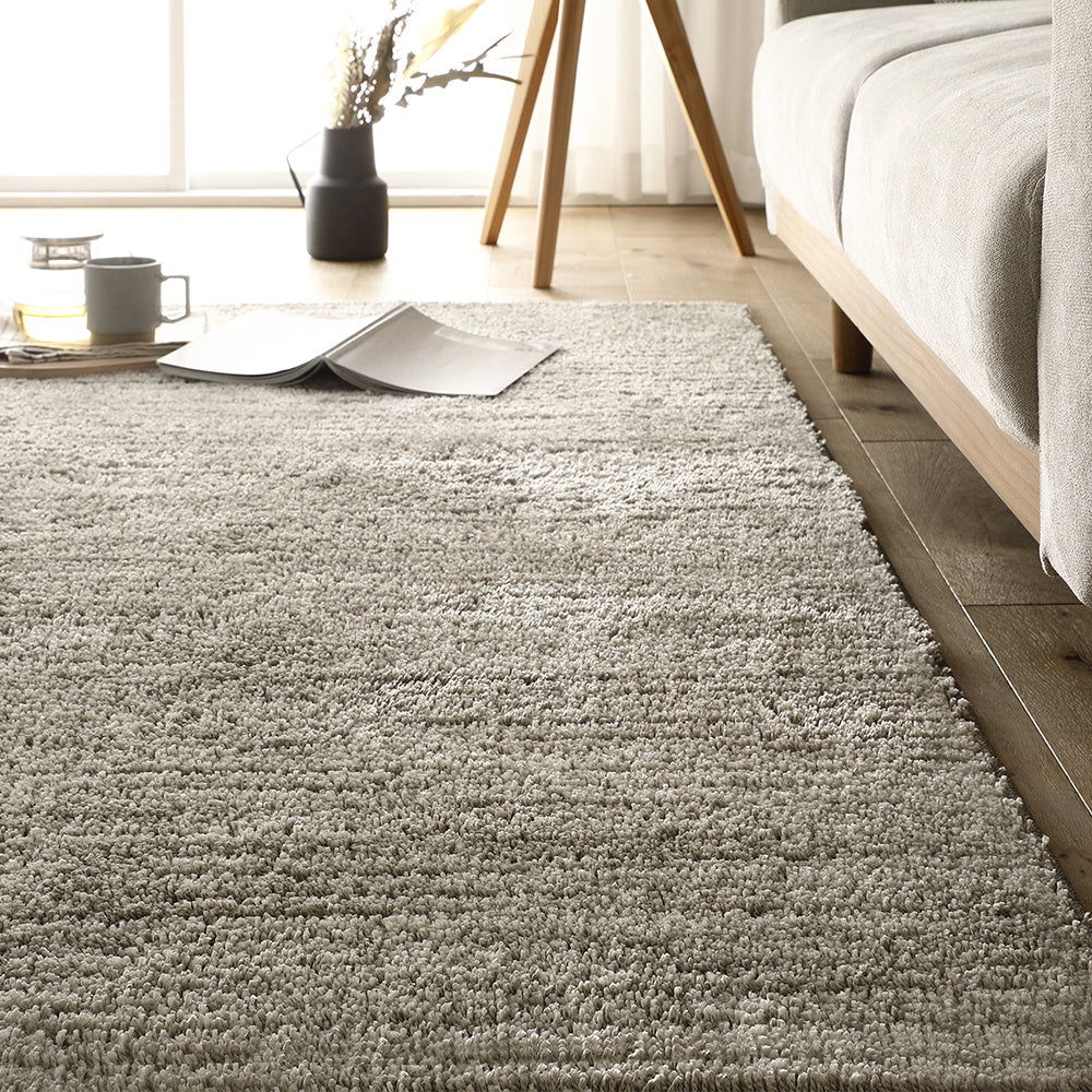 国産 洗えるミックスパイルラグ(軽量・防ダニ・アレルブロック・遊び毛防止) 約190×190cm グレージュ