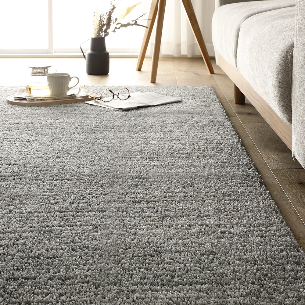 国産 洗えるミックスパイルラグ(軽量・防ダニ・アレルブロック・遊び毛防止) 約190×190cm フォググレー