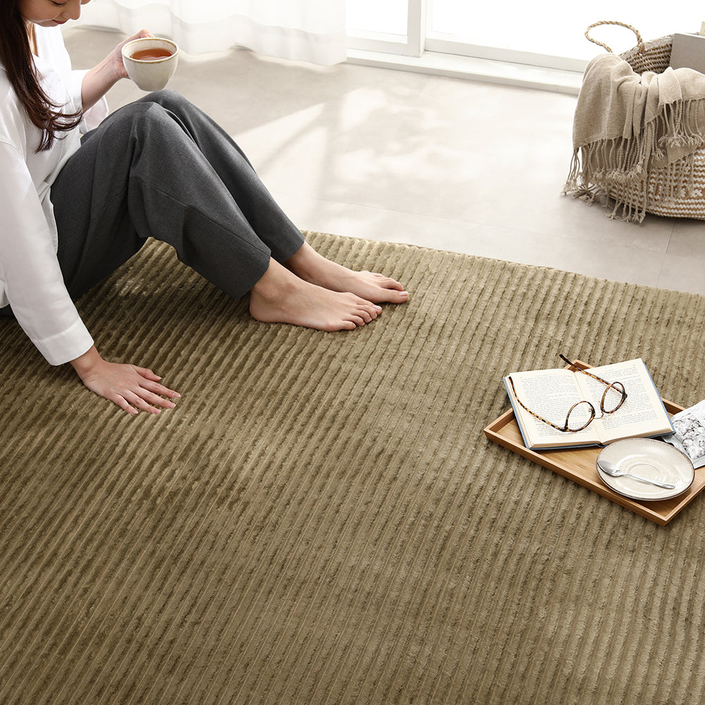 防音コーデュロイラグ 『Luune ルーネ』 約190×190cm オリーブ