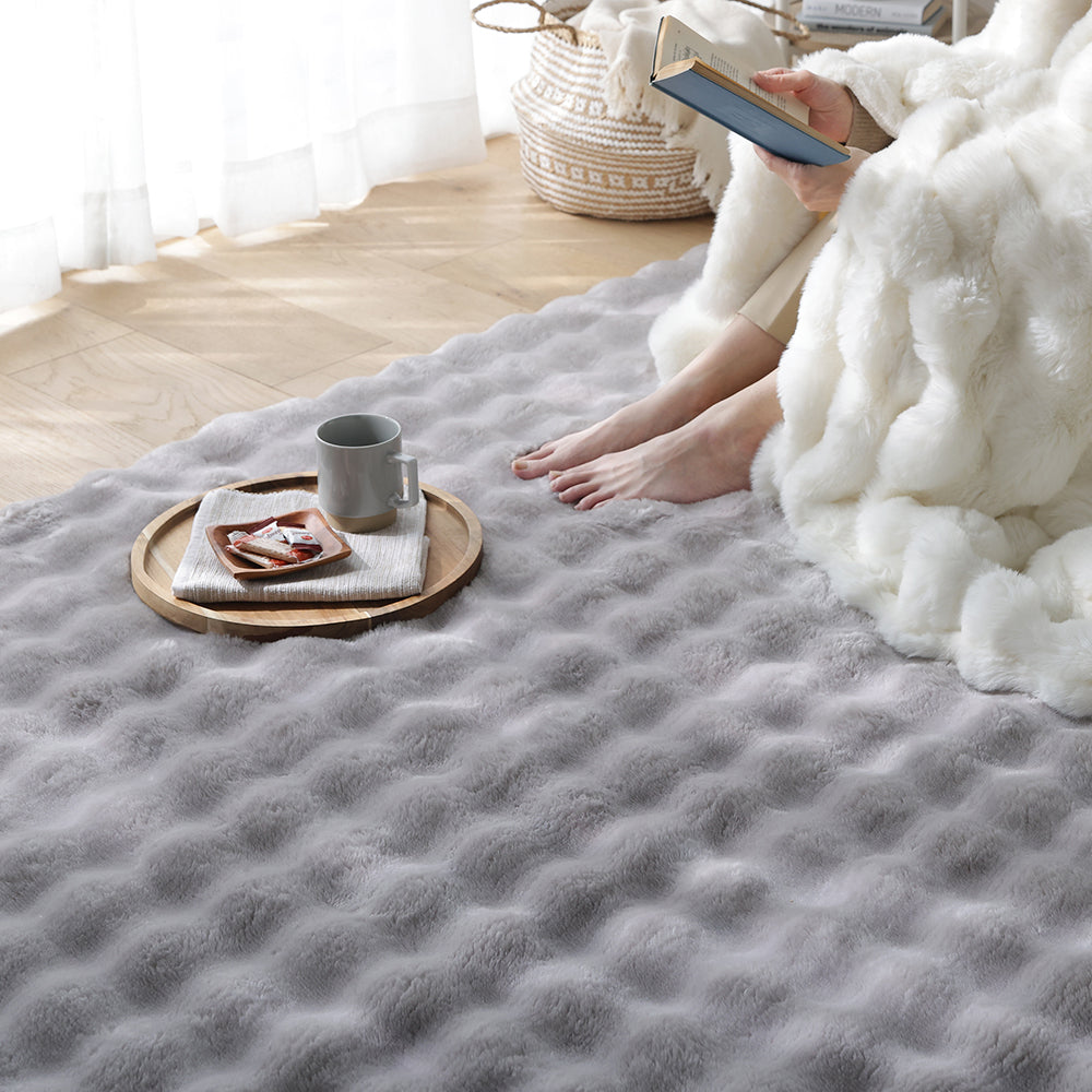 ポコポコ毛布みたいな洗えるラグ 『hoho-roko ホホロコ』 約190×190cm グレー