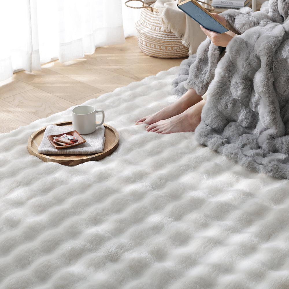 ポコポコ毛布みたいな洗えるラグ 『hoho-roko ホホロコ』 約190×190cm アイボリー