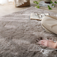 洗えるふんわり濃密シャギーラグ 『Suufa スーファ』 約190×190cm グレージュ