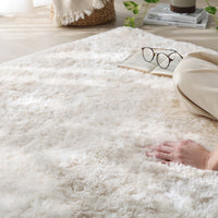 洗えるふんわり濃密シャギーラグ 『Suufa スーファ』 約190×190cm アイボリー