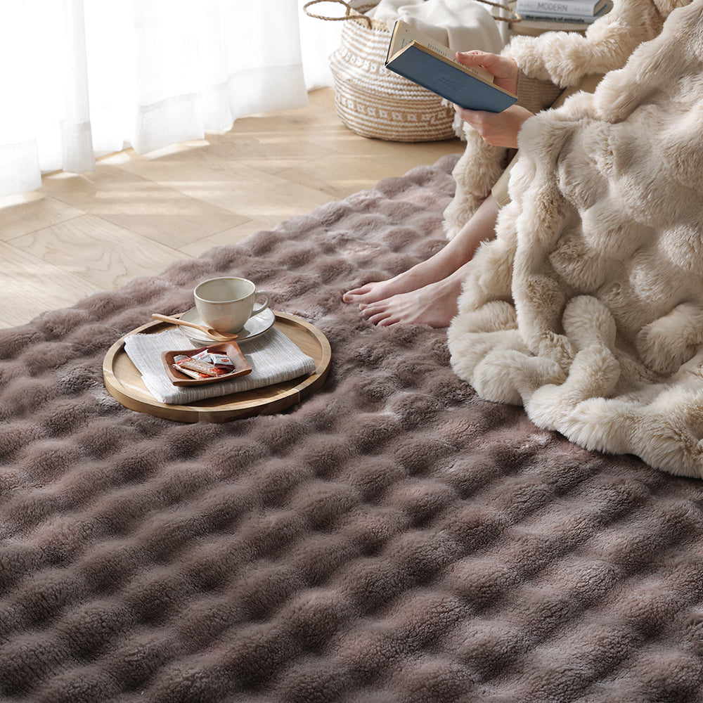 ポコポコ毛布みたいな洗えるラグ 『hoho-roko ホホロコ』 約190×190cm モカ