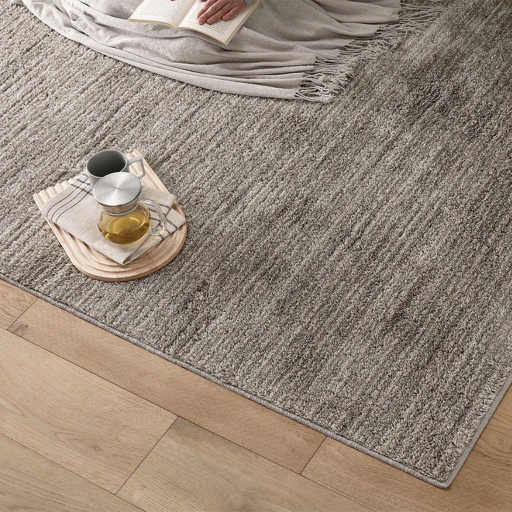 国産 洗えるミックスパイルラグ(軽量・防ダニ・アレルブロック・遊び毛防止) 約190×240cm グレージュ