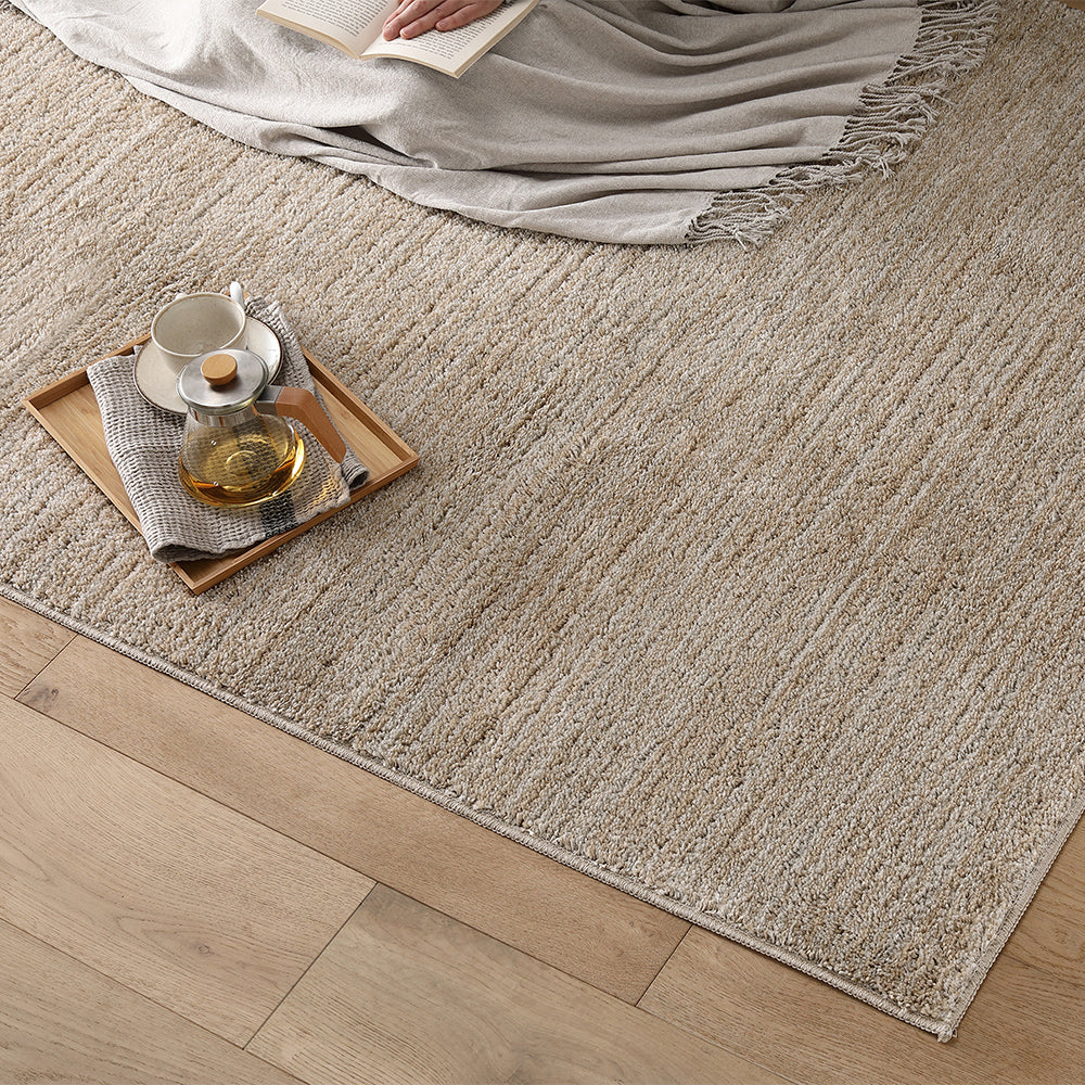 国産 洗えるミックスパイルラグ(軽量・防ダニ・アレルブロック・遊び毛防止) 約190×240cm ベージュ