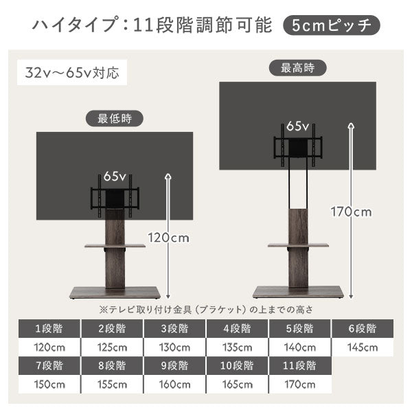 ハイタイプ:高さ11段階調節可能