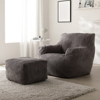 ウレタンクッションソファ 『Cloofy クルーフィ』 1人掛け+オットマンセット コーデュロイ生地 チャコールグレー
