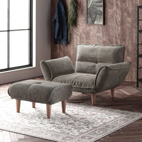 日本製 リクライニングソファ 1人掛けカウチ(1人掛けソファ+オットマン) コーデュロイ生地 ベージュ