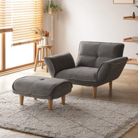 日本製 リクライニングソファ 1人掛けカウチ(1人掛けソファ+オットマン) コーデュロイ生地 ライトグレー