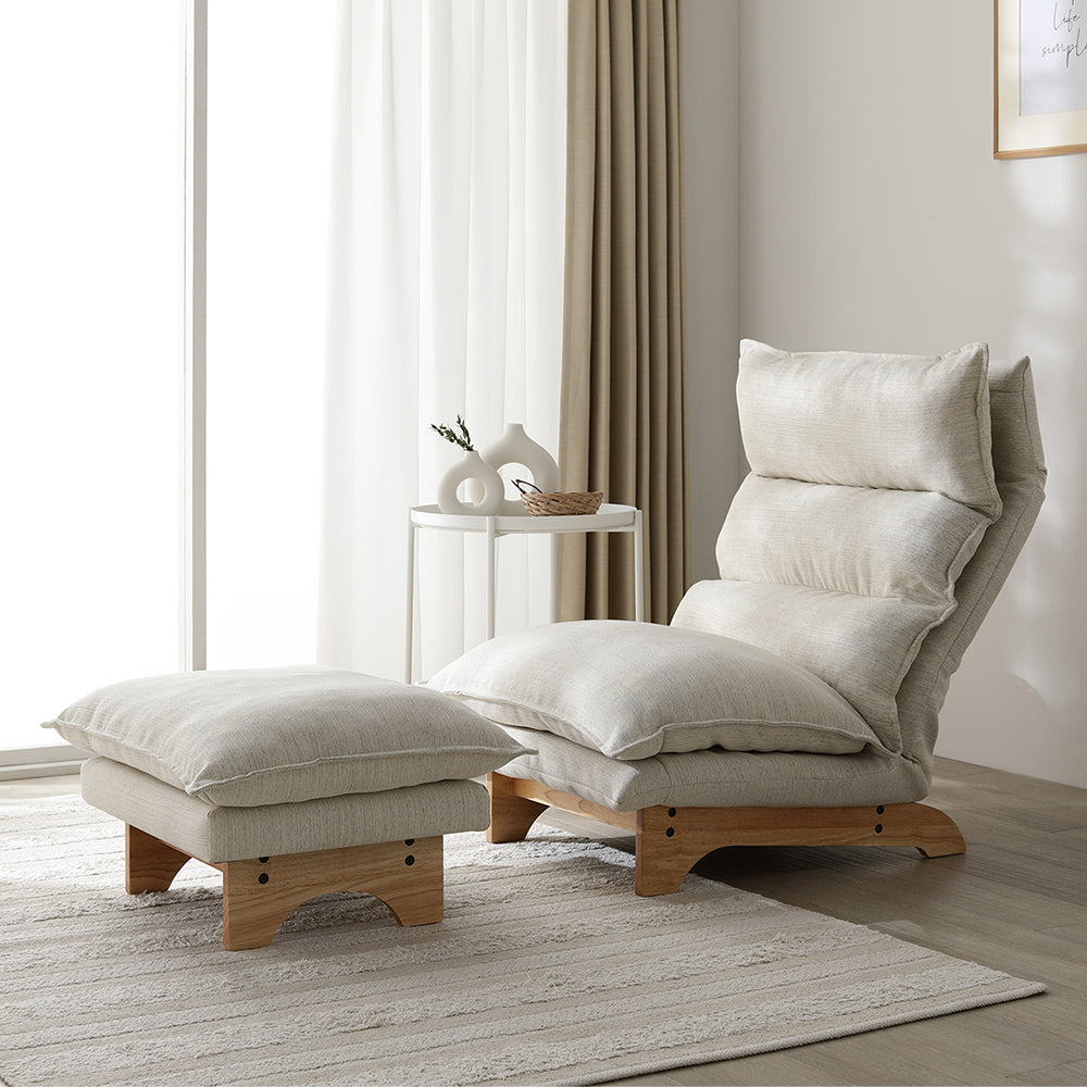 ハイバックリクライニングソファ 『UTO ウト』 1人掛け+オットマンセット アイボリー