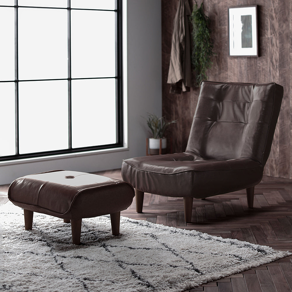 日本製リクライニングハイバックソファ 1人掛け+オットマン 【ヴィンテージシリーズ】コーデュロイ生地 ヴィンテージブラウン 脚部:ブラウン