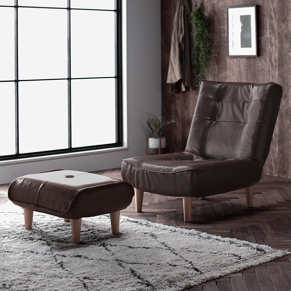 日本製リクライニングハイバックソファ 1人掛け+オットマン 【ヴィンテージシリーズ】コーデュロイ生地 ヴィンテージブラウン 脚部:ナチュラル