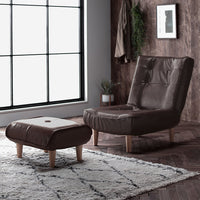 日本製 リクライニング ハイバックソファ 1人掛けカウチ(1人掛け+オットマン) PVC生地 ヴィンテージダークブラウン