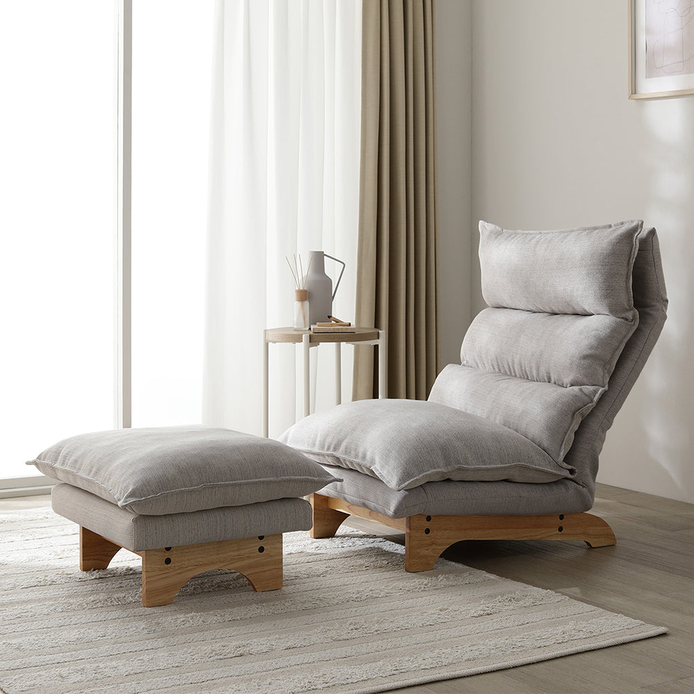 ハイバックリクライニングソファ 『UTO ウト』 1人掛け+オットマンセット ベージュ