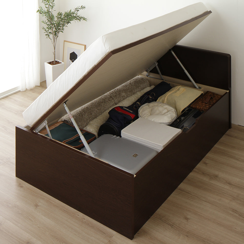 ガス圧跳ね上げベッド(フラットヘッド・横開き)ショート丈 ハイタイプ ダークブラウン