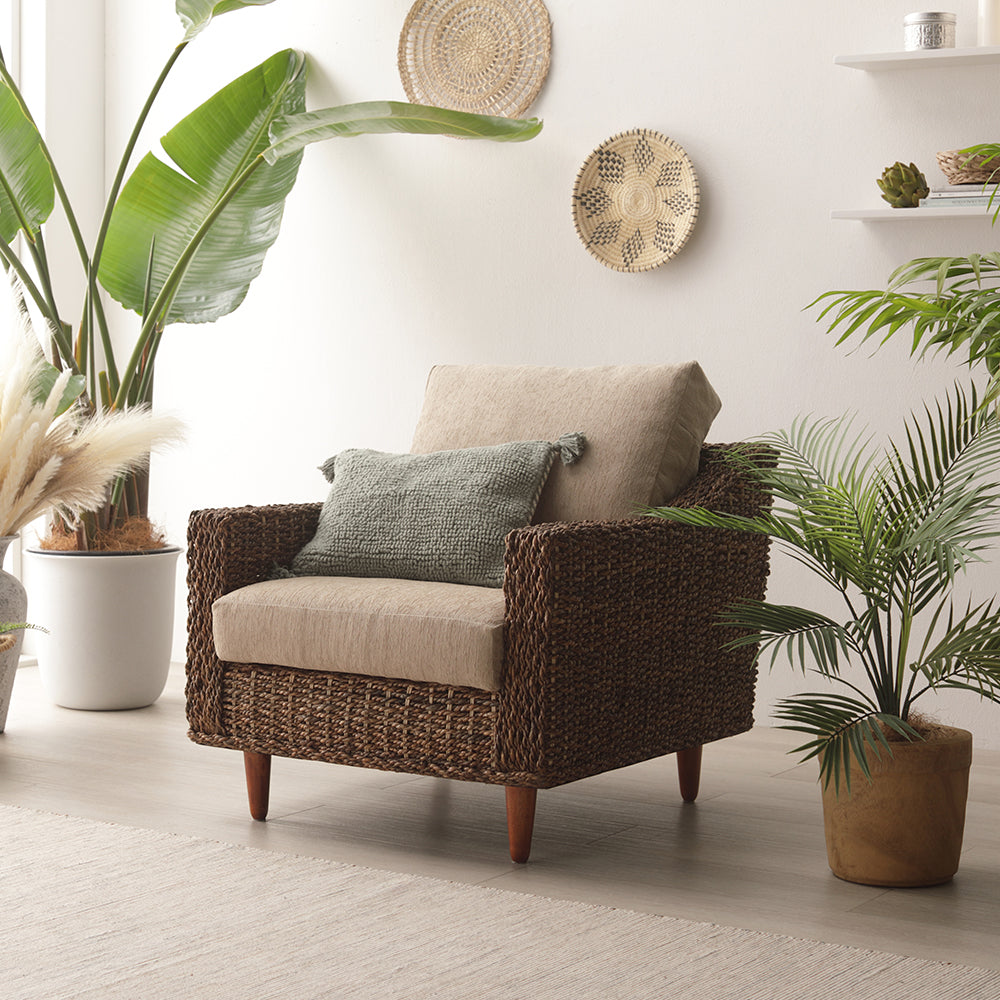 天然素材リゾートソファ(アバカ)1人掛け・ベージュ