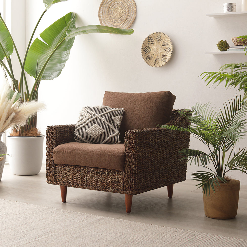 天然素材リゾートソファ(アバカ)1人掛け・ブラウン
