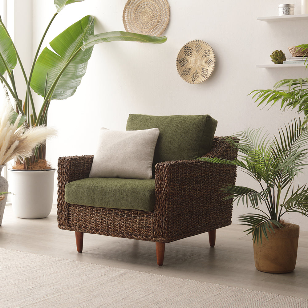 天然素材リゾートソファ(アバカ)1人掛け・グリーン