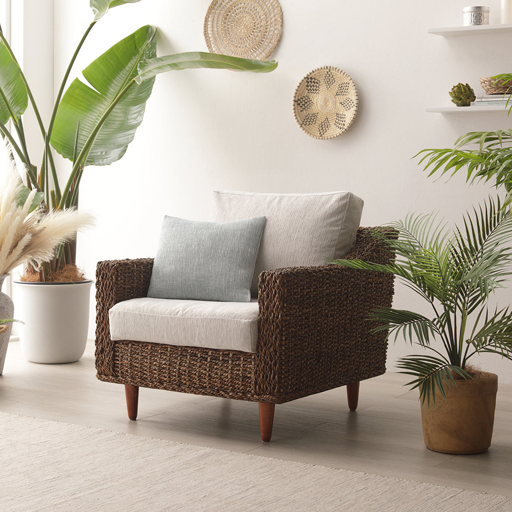 天然素材リゾートソファ(アバカ)1人掛け・スノーホワイト