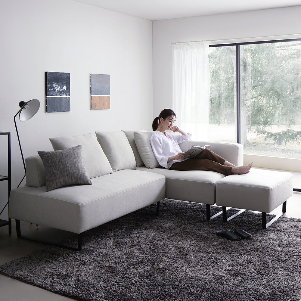 コーナーカウチソファ 『NAXAM ナザム』 2.5人掛け+カウチソファ+オットマンセット アッシュホワイト