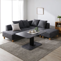 コーナーカウチソファ 『NAXAM ナザム』 テーブルセット(2.5人掛け+カウチ+オットマン+テーブル) ソファ:ミックスグレー/テーブル:ストーングレー(大理石調) 木脚