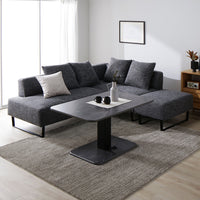 コーナーカウチソファ 『NAXAM ナザム』 テーブルセット(2.5人掛け+カウチ+オットマン+テーブル) ソファ:ミックスグレー/テーブル:ストーングレー(大理石調) スチール脚