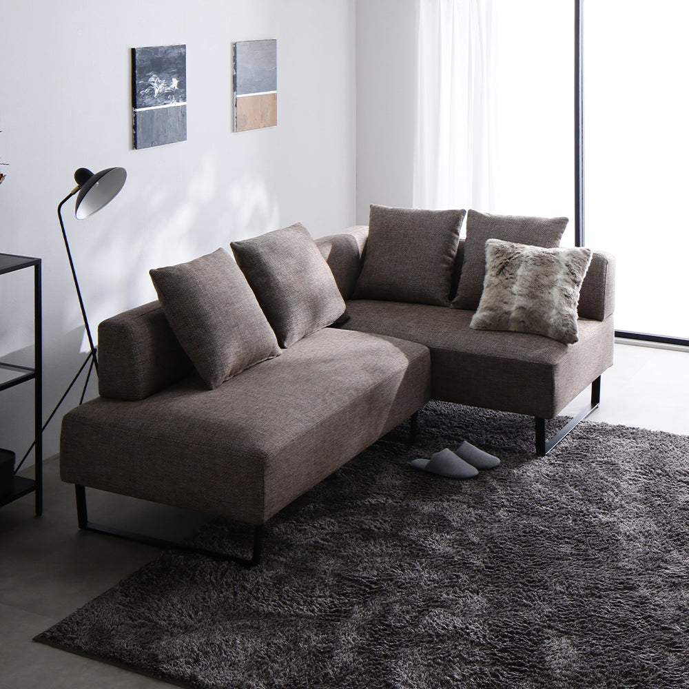 コーナーカウチソファ 『NAXAM ナザム』 2.5人掛け+カウチソファセット ミックスグレー ミックスブラウン