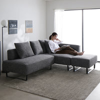 コーナーカウチソファ 『NAXAM ナザム』 2.5人掛け+カウチソファ+オットマンセット ミックスグレー スチール脚