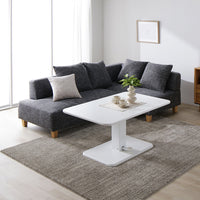 コーナーカウチソファ 『NAXAM ナザム』 テーブルセット(2.5人掛け+カウチ+テーブル) ソファ:ミックスグレー/テーブル:ホワイト 木脚