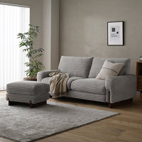 太畝コーデュロイソファ 『Belfa ベルファ』 2.5人掛けソファ+オットマンセット グレー