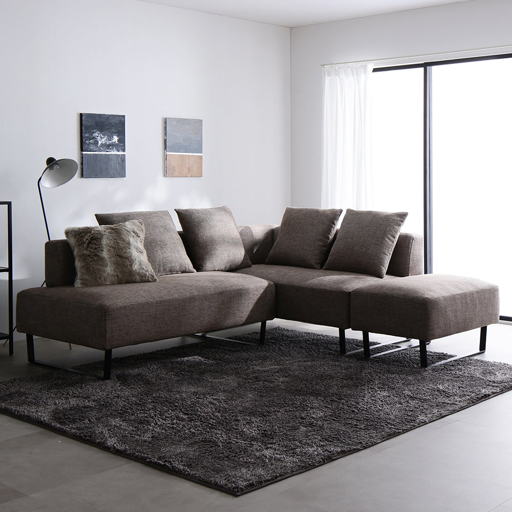 コーナーカウチソファ 『NAXAM ナザム』 2.5人掛け+カウチソファ+オットマンセット ミックスブラウン