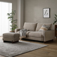 太畝コーデュロイソファ 『Belfa ベルファ』 2.5人掛けソファ+オットマンセット ベージュ