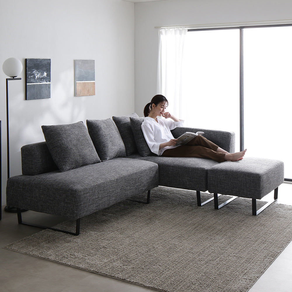 コーナーカウチソファ 『NAXAM ナザム』 2.5人掛け+カウチソファ+オットマンセット ミックスグレー