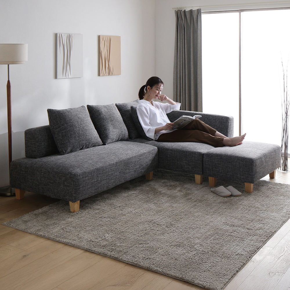 コーナーカウチソファ 『NAXAM ナザム』 2.5人掛け+カウチソファ+オットマンセット ミックスグレー