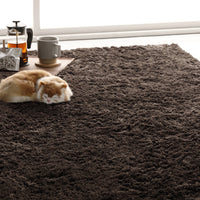 洗えるシャギーラグ 正方形 約185×185cm(2畳) ブラウン