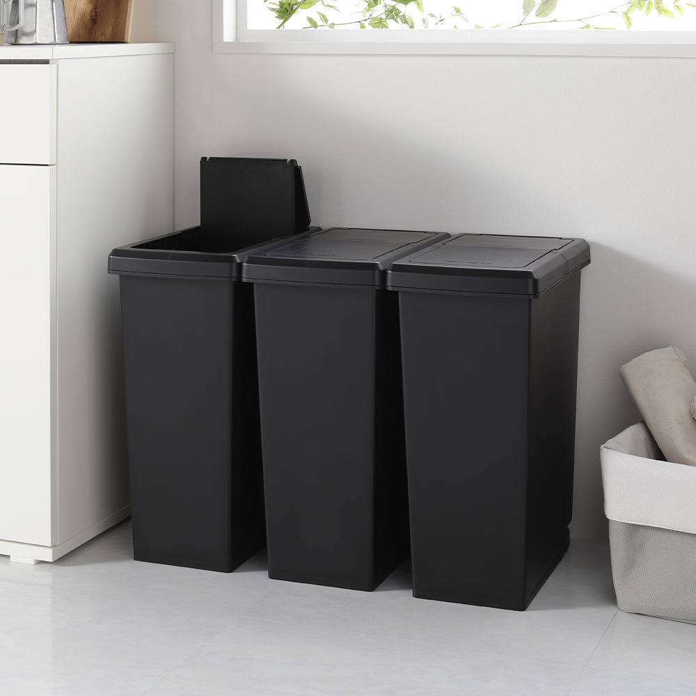 【日本製】サイズが選べる 棚下にも収納できる スライドオープン式 ごみ箱 20L 3個組 ブラック