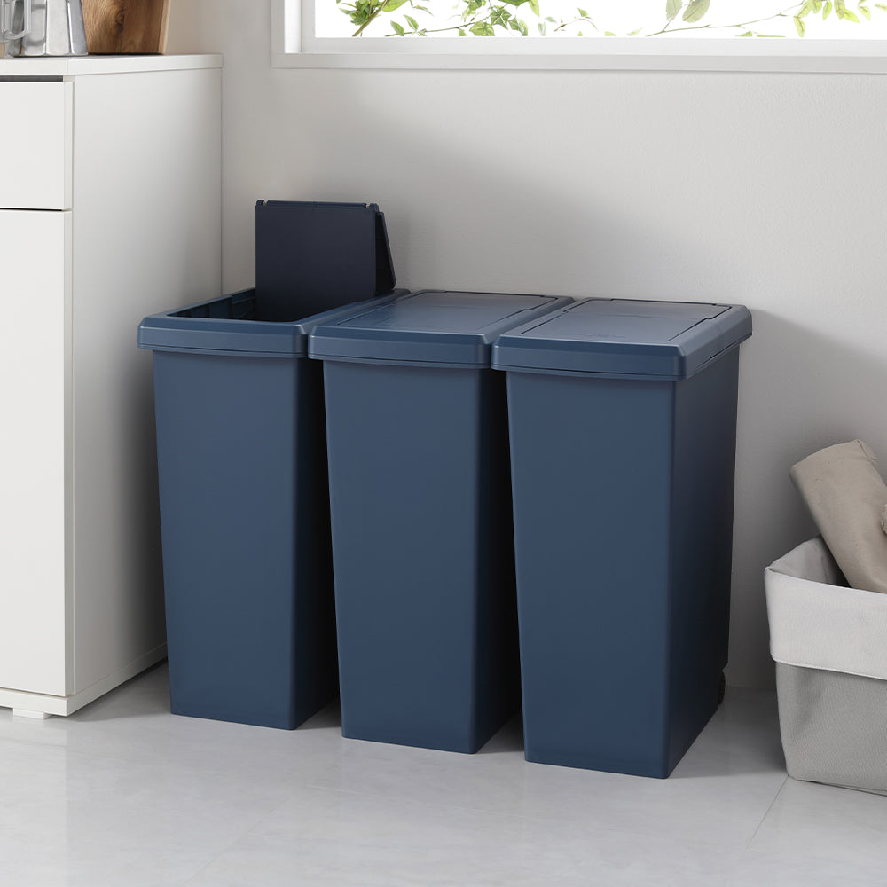 【日本製】サイズが選べる 棚下にも収納できる スライドオープン式 ごみ箱 20L 3個組 ナイトブルー