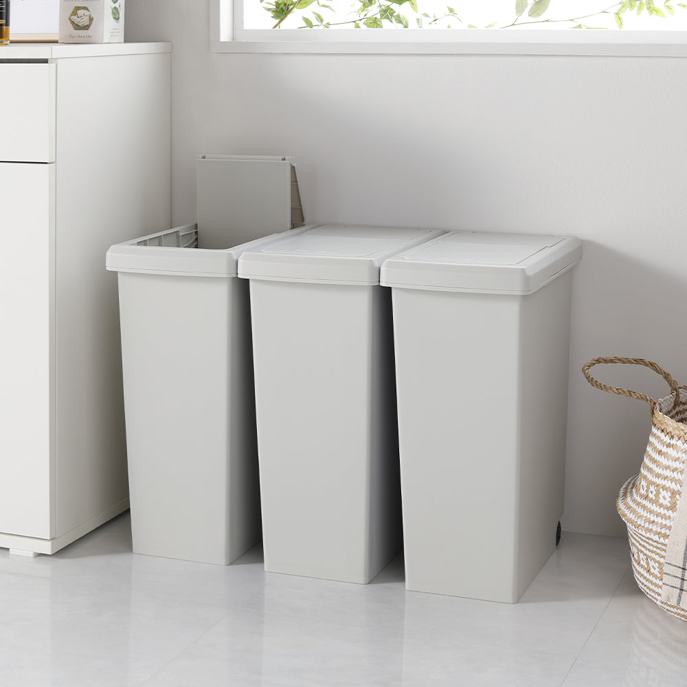 【日本製】サイズが選べる 棚下にも収納できる スライドオープン式 ごみ箱 20L 3個組 ミルクティーベージュ
