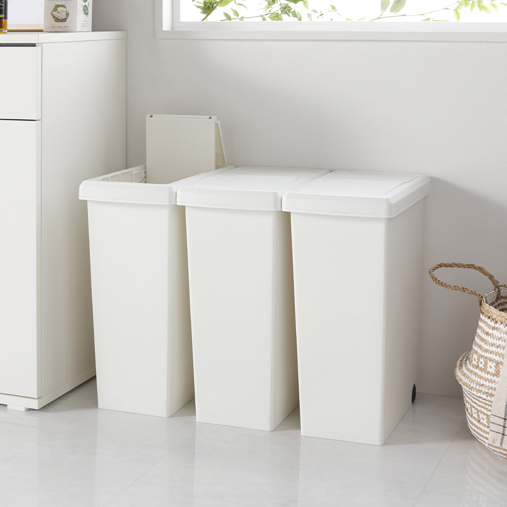 【日本製】サイズが選べる 棚下にも収納できる スライドオープン式 ごみ箱 20L 3個組 オフホワイト