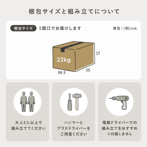 梱包サイズと組み立てについて