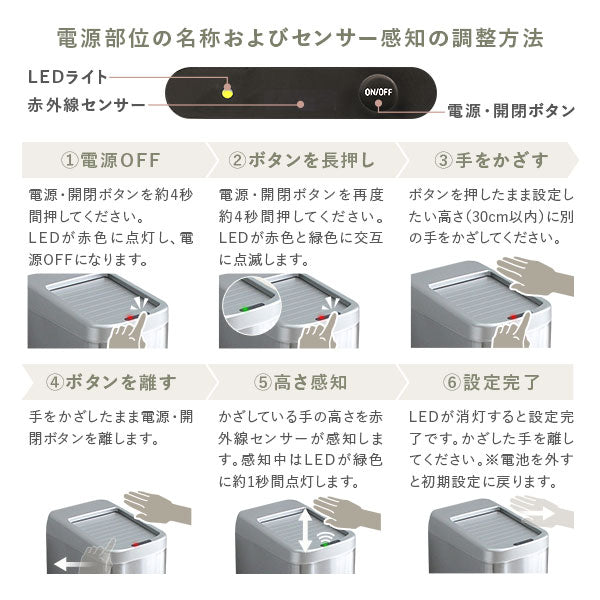 電源部位の名称およびセンサー感知の調整方法